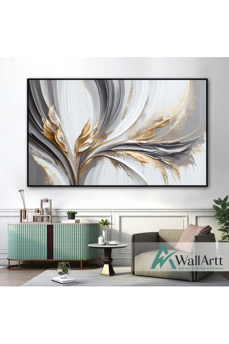 Abstract Gold  Leaves 3d Heavy Textured Partial Oil Painting